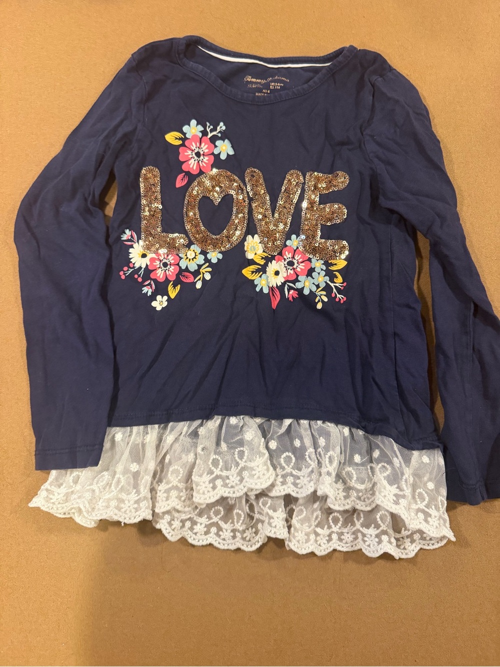Tommy Bahama Navy Long-Sleeve 'LOVE' Sequin Top with Floral Accents